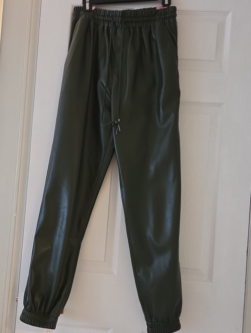 Noli Olive Green Faux Leather Jogger Pants